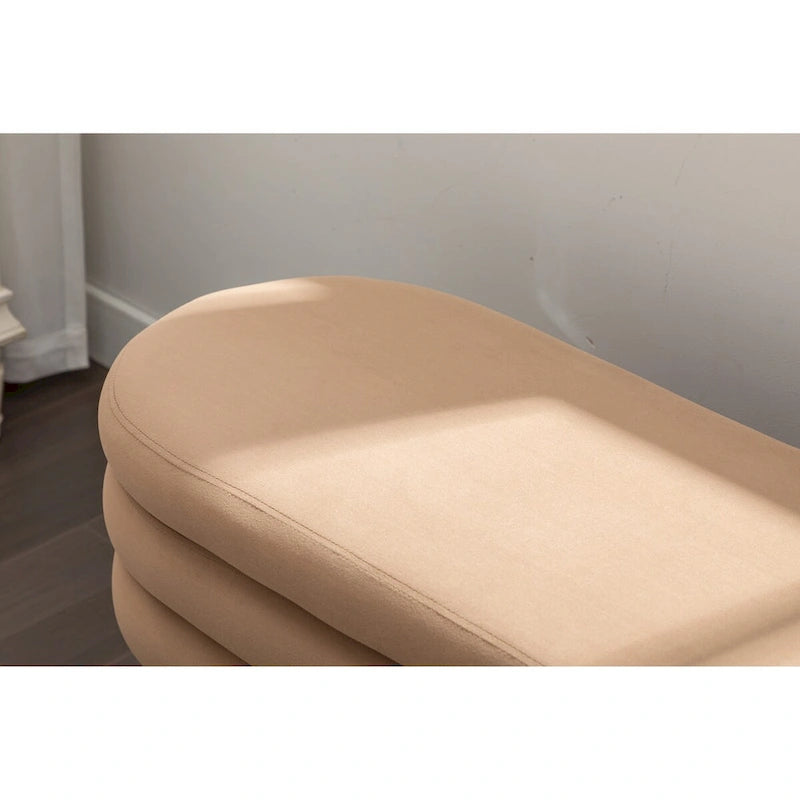 Banc de rangement en velours avec pieds en bois