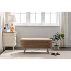Banc de rangement en velours avec pieds en bois