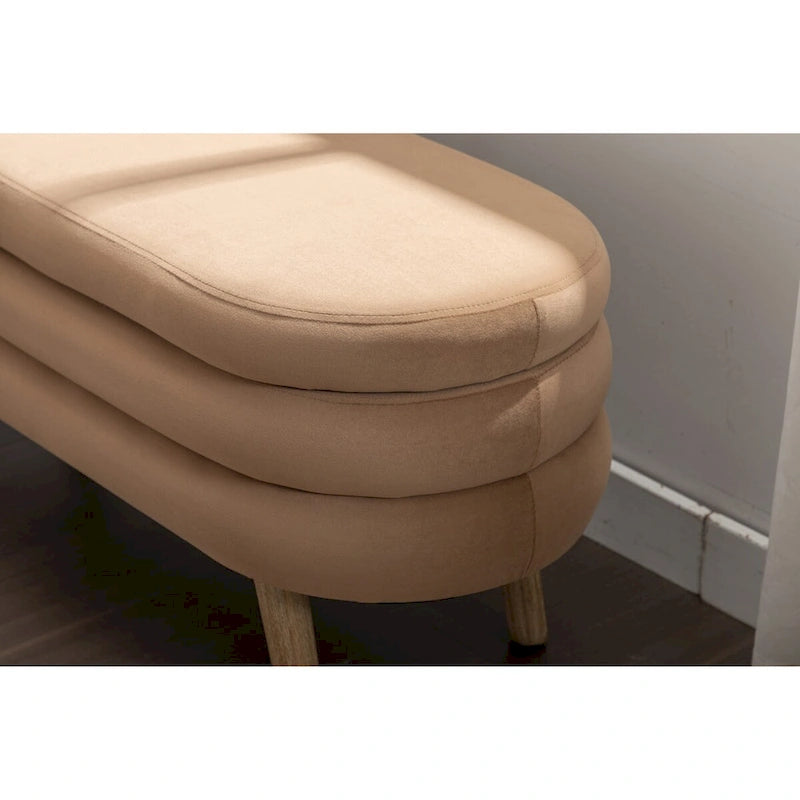 Banc de rangement en velours avec pieds en bois