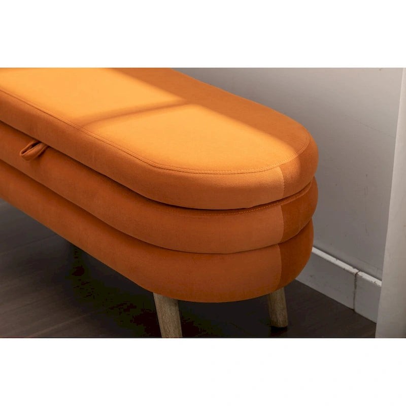 Banc de rangement en velours avec pieds en bois