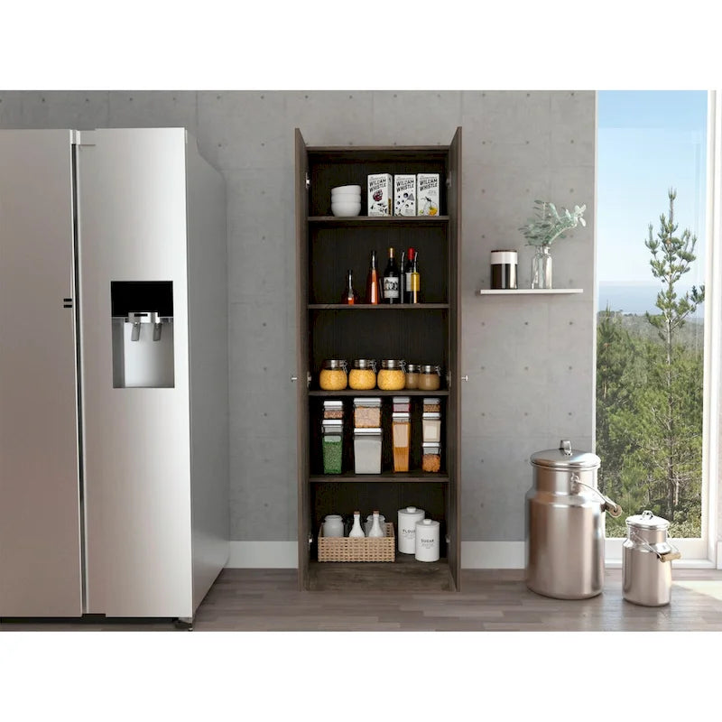 Meuble de rangement avec cinq étagères et double porte