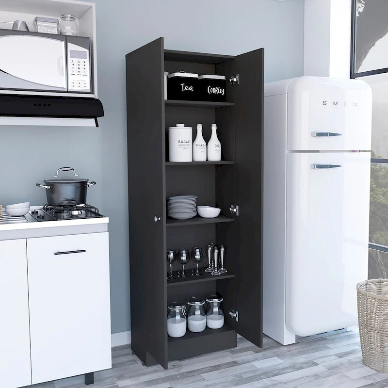 Meuble de rangement avec cinq étagères et double porte