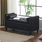 Banc de rangement en velours à capitons avec accoudoirs et garniture cloutée