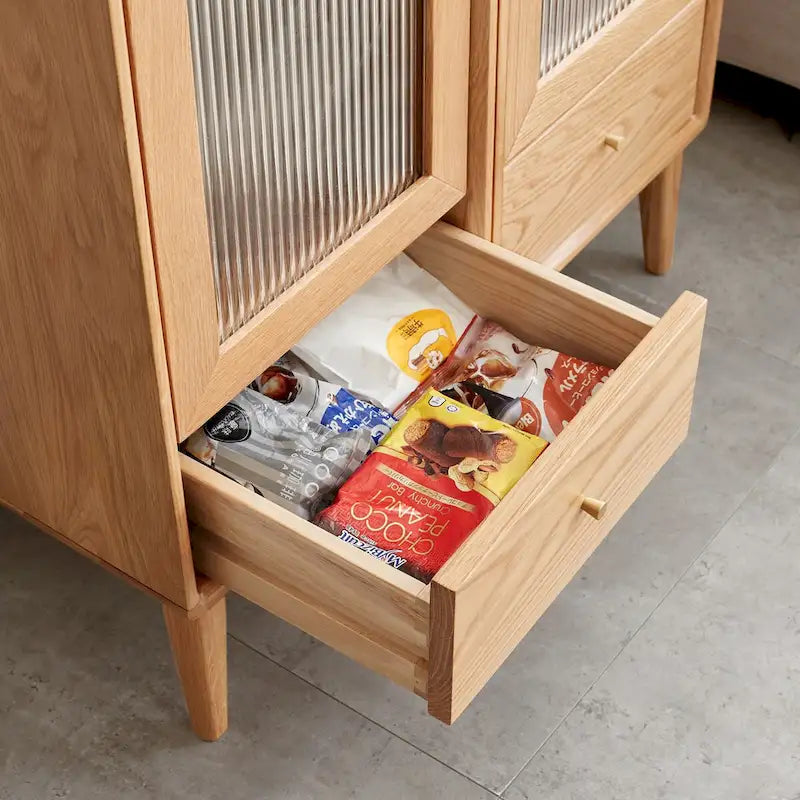 Meuble de rangement avec porte vitrée, 2 étagères et 1 tiroir