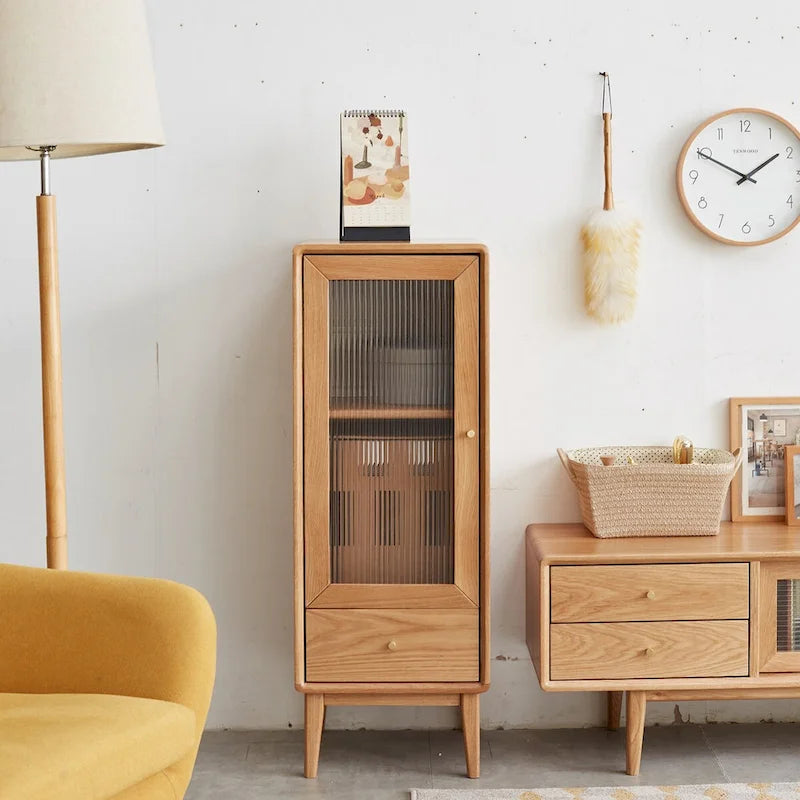 Meuble de rangement avec porte vitrée, 2 étagères et 1 tiroir