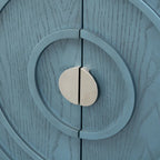 Buffet Rétro 4 Portes avec Motifs Circulaires Sculptés et Poignées Rondes en Métal