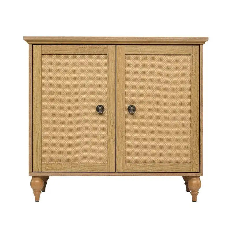 Meuble bas 2 portes avec panneaux en rotin