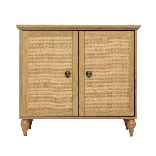 Meuble bas 2 portes avec panneaux en rotin
