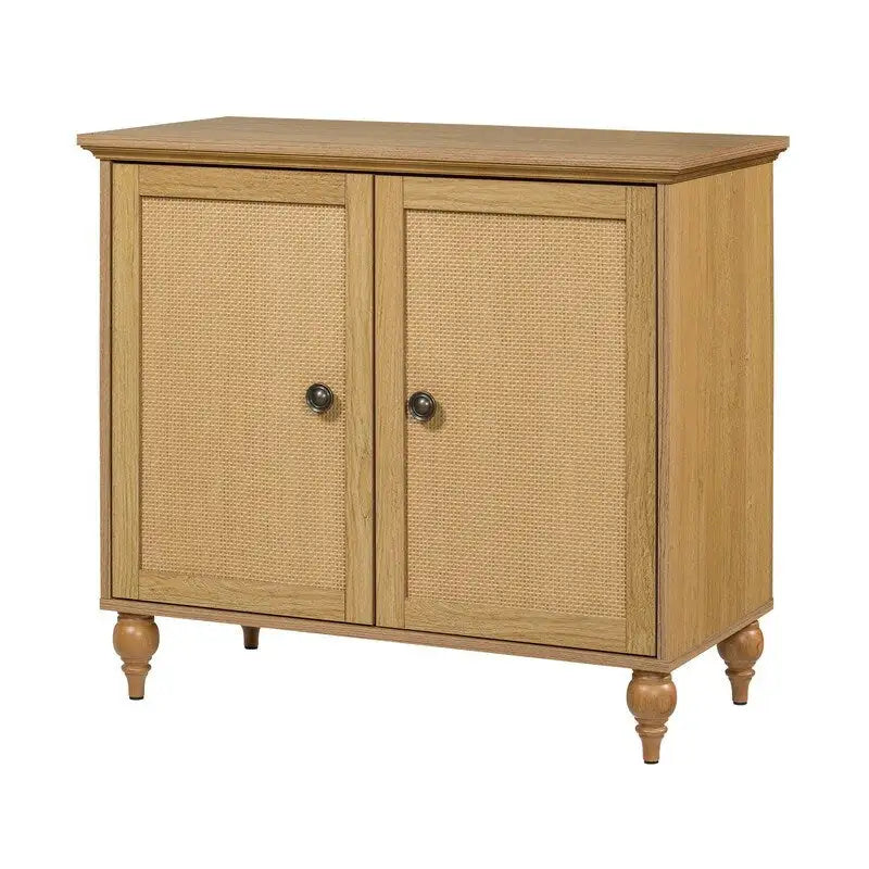 Meuble bas 2 portes avec panneaux en rotin