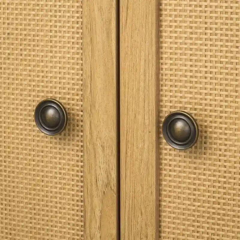 Meuble bas 2 portes avec panneaux en rotin