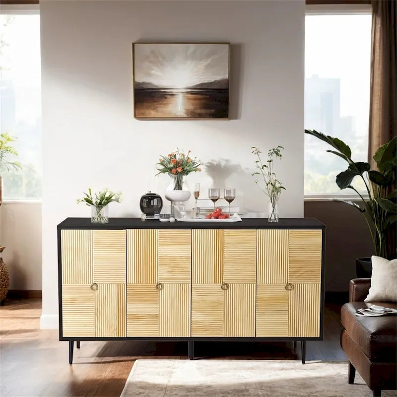 Armoire de rangement à 4 portes avec panneaux sculptés