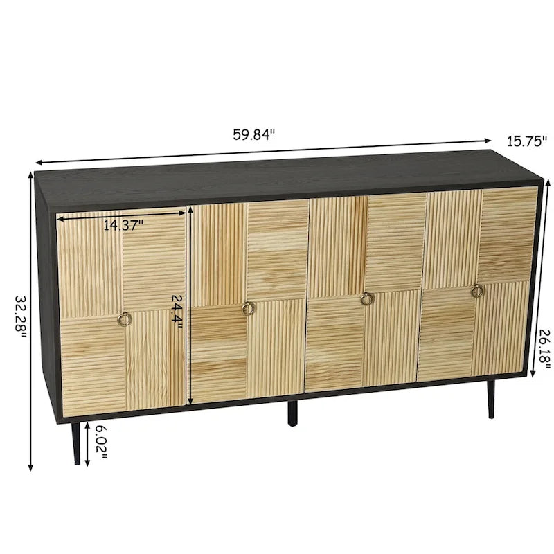 Armoire de rangement à 4 portes avec panneaux sculptés