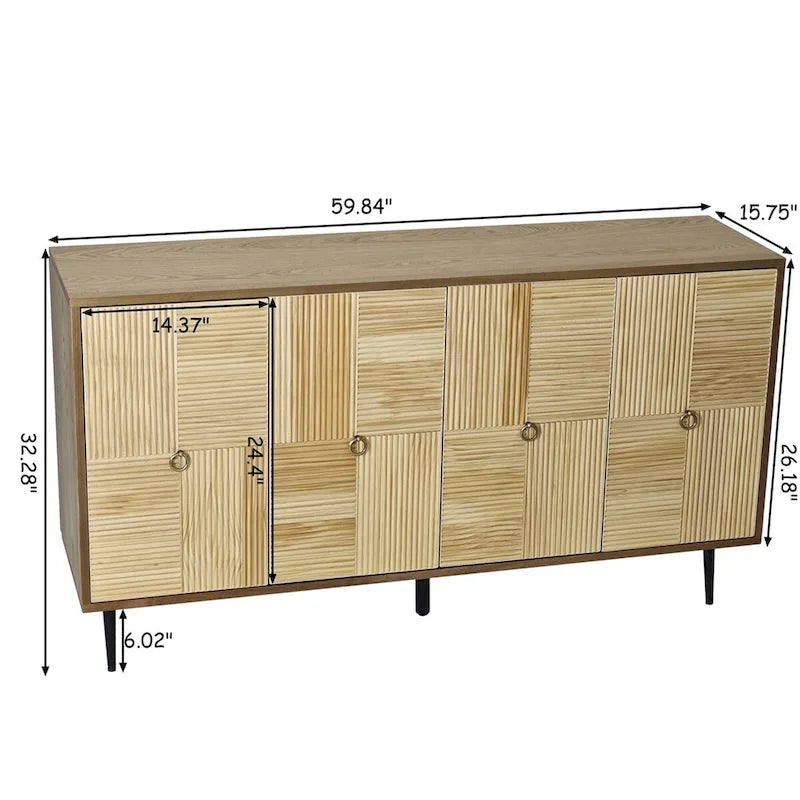 Armoire de rangement à 4 portes avec panneaux sculptés