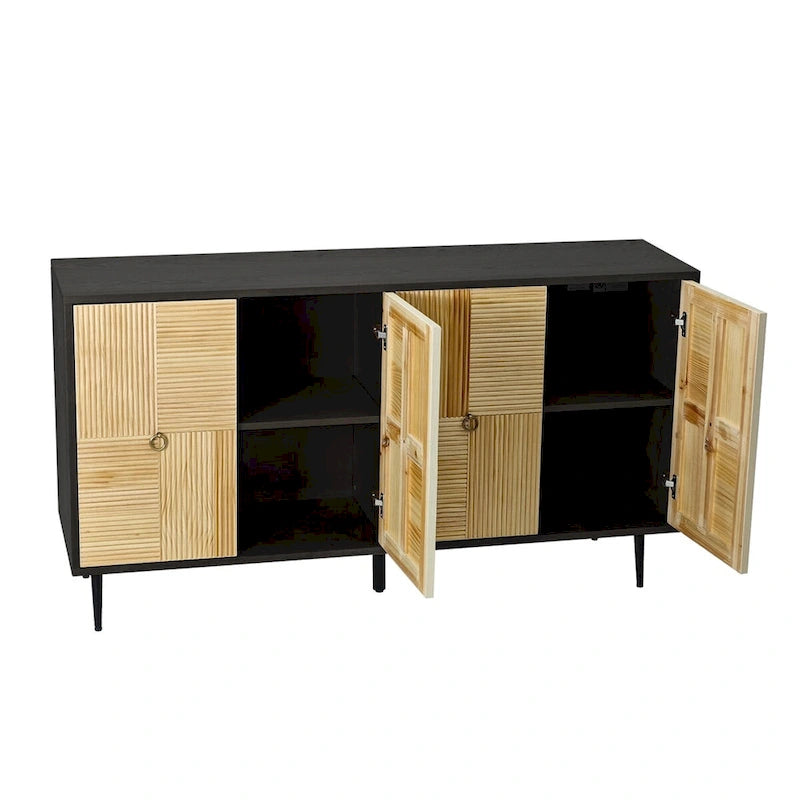 Armoire de rangement à 4 portes avec panneaux sculptés