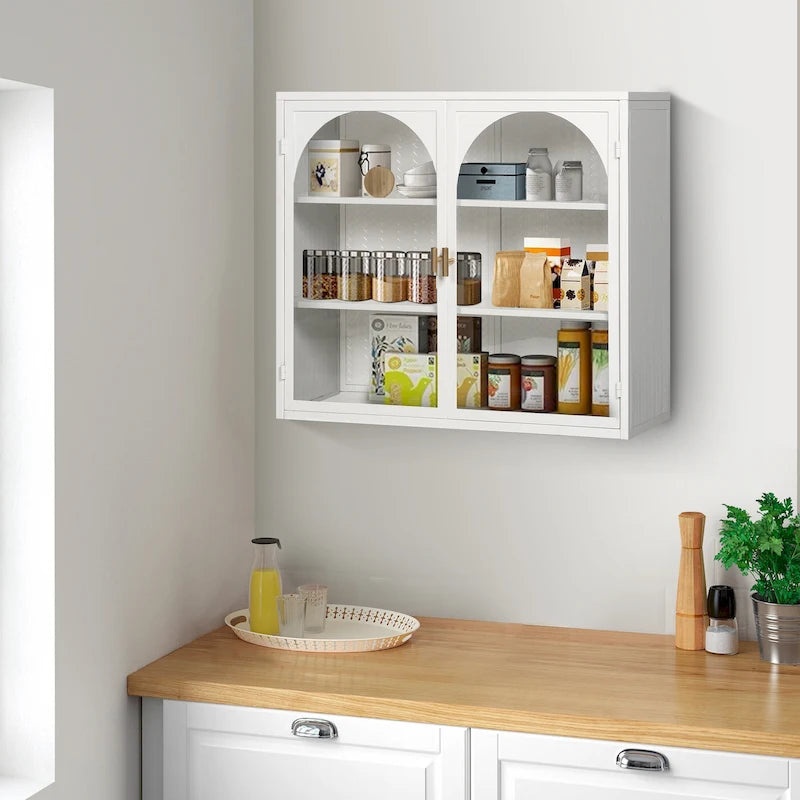 Armoire de rangement murale à deux portes avec portes vitrées