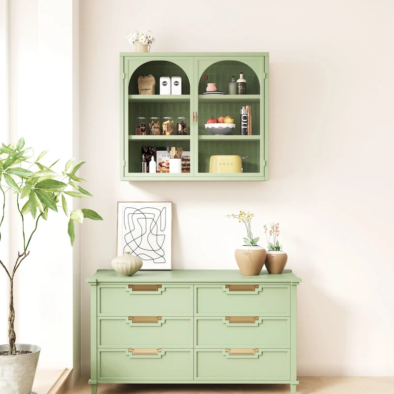 Armoire de rangement murale à deux portes avec portes vitrées