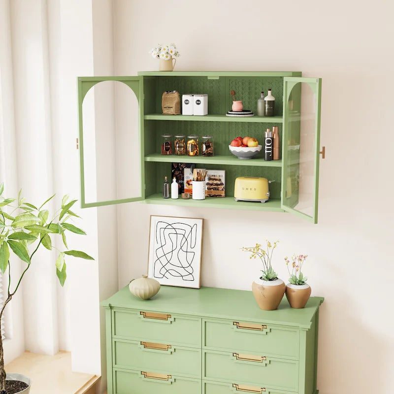 Armoire de rangement murale à deux portes avec portes vitrées