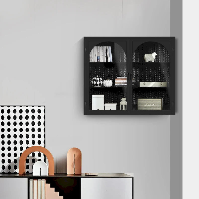 Armoire de rangement murale à deux portes avec portes vitrées