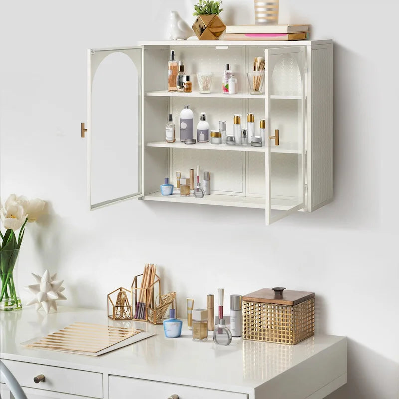 Armoire de rangement murale à deux portes avec portes vitrées