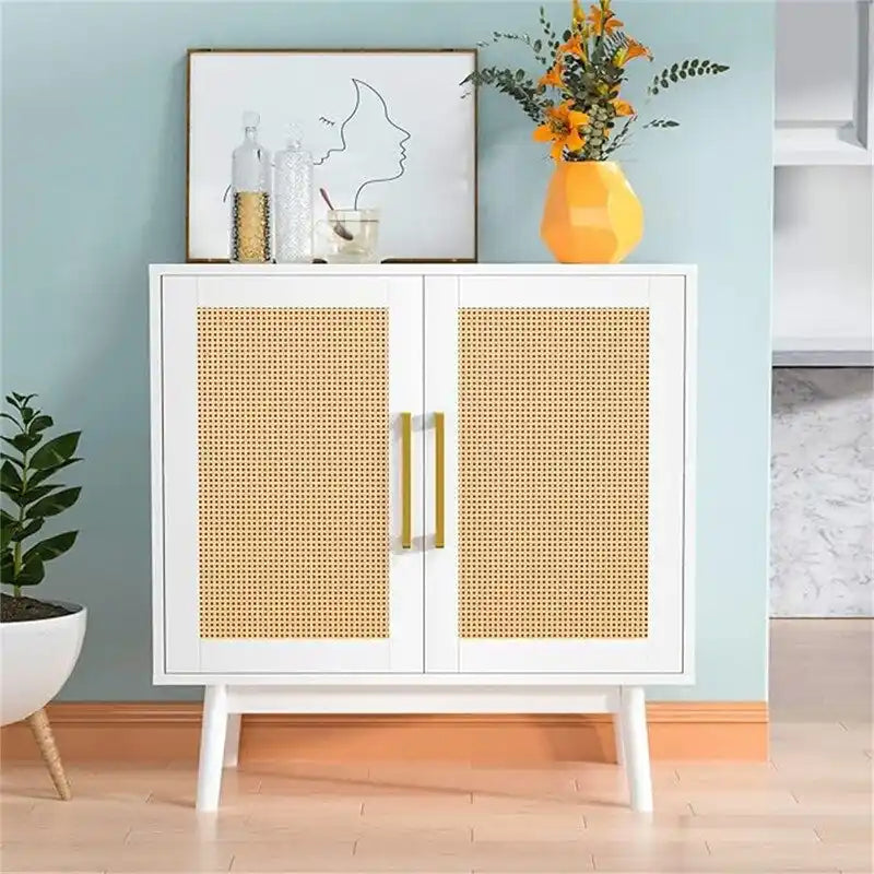 Meuble de rangement en rotin avec étagères réglables