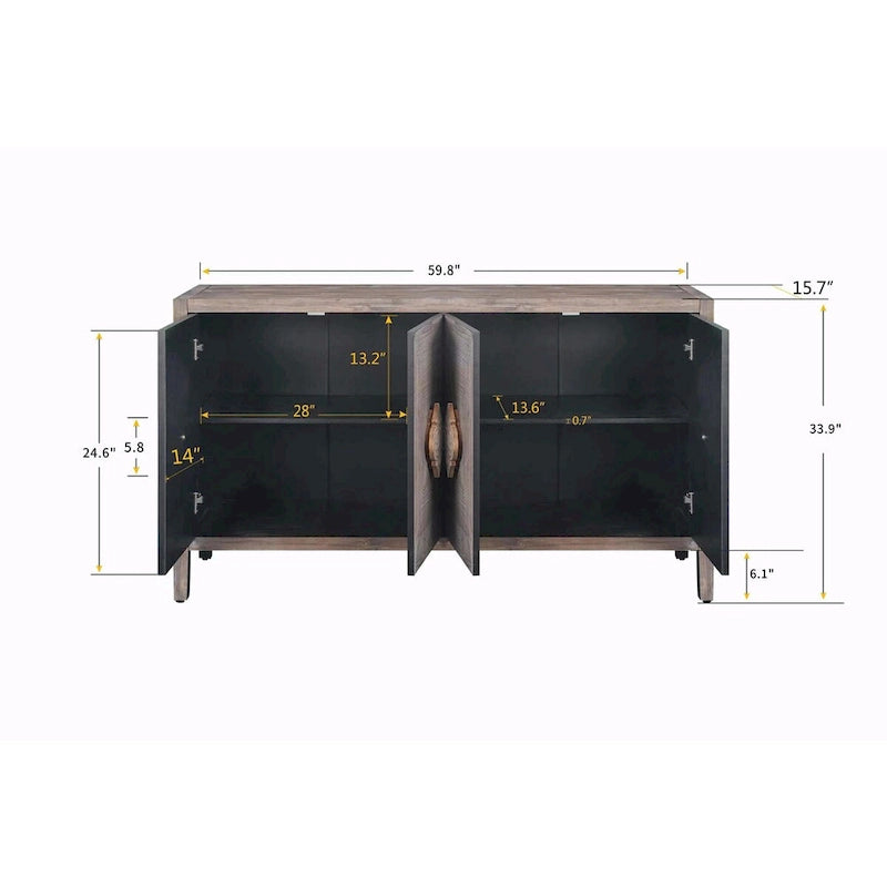 Armoire en bois à quatre portes avec poignées sculptées