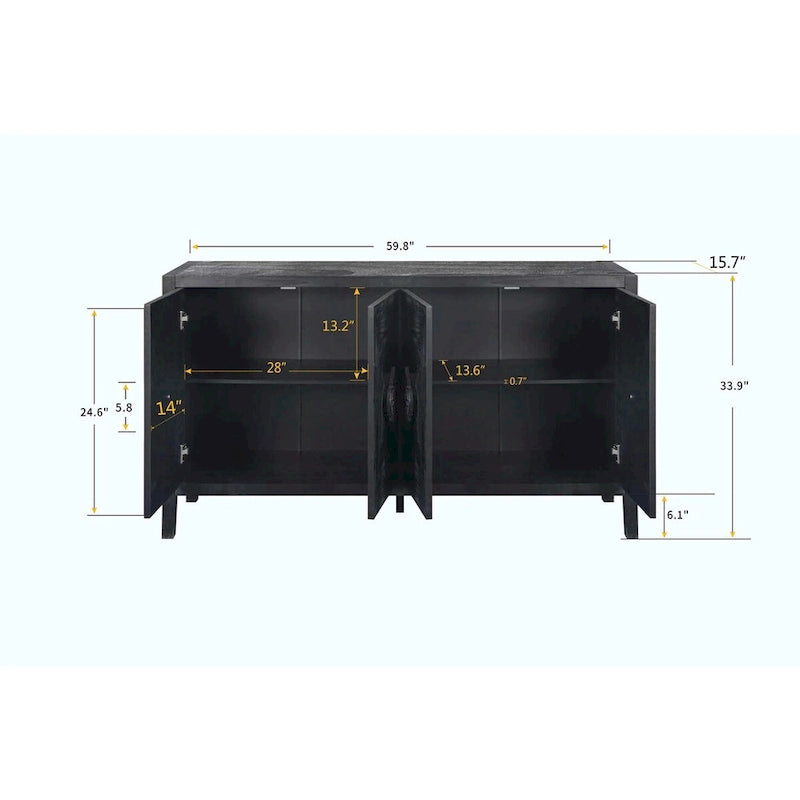 Armoire en bois à quatre portes avec poignées sculptées