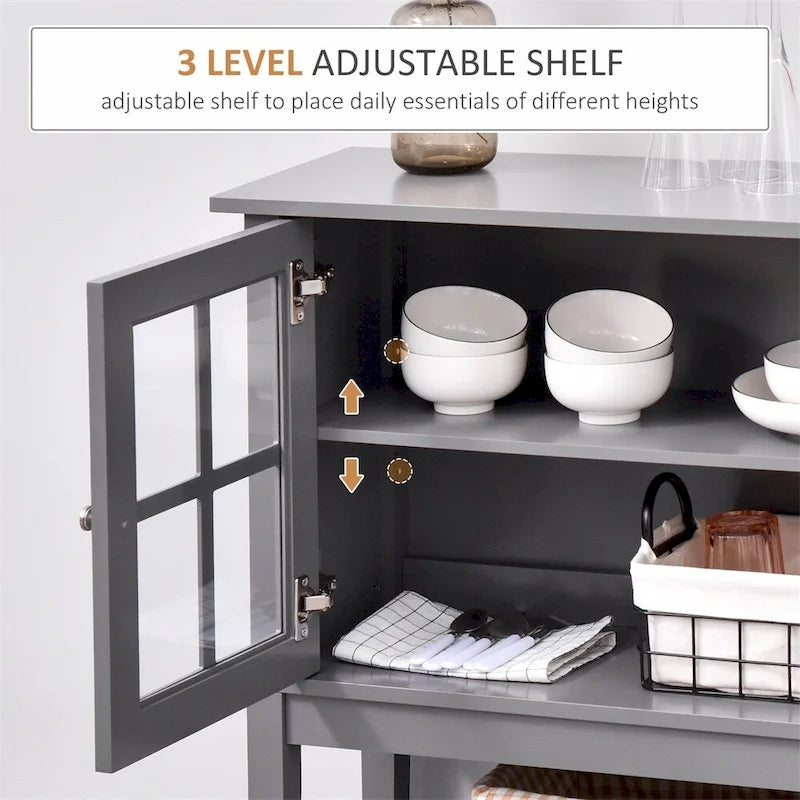 Meuble buffet avec étagères réglables et portes en verre trempé