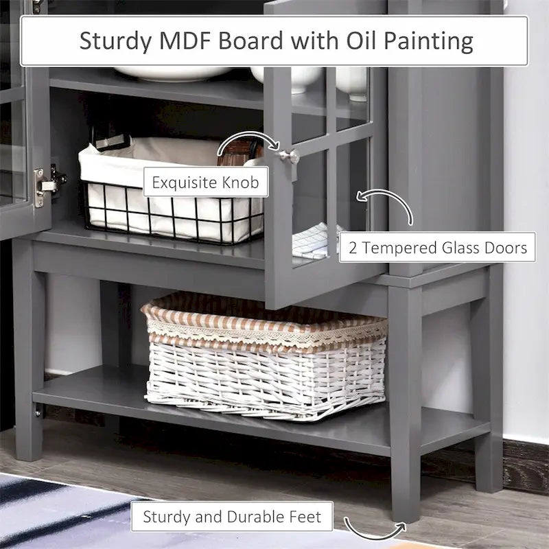 Meuble buffet avec étagères réglables et portes en verre trempé