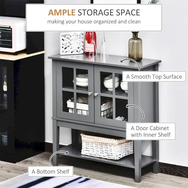 Meuble buffet avec étagères réglables et portes en verre trempé