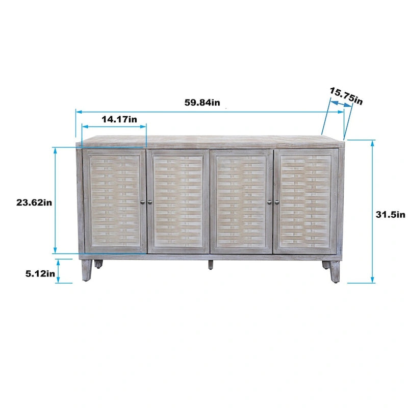 Bahut de rangement à 4 portes avec étagères réglables