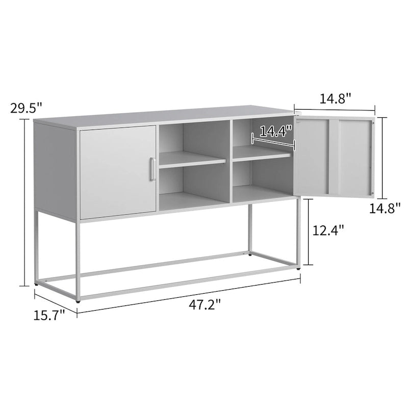Bahut de rangement en acier avec 6 compartiments, pieds réglables et dispositif anti-basculement