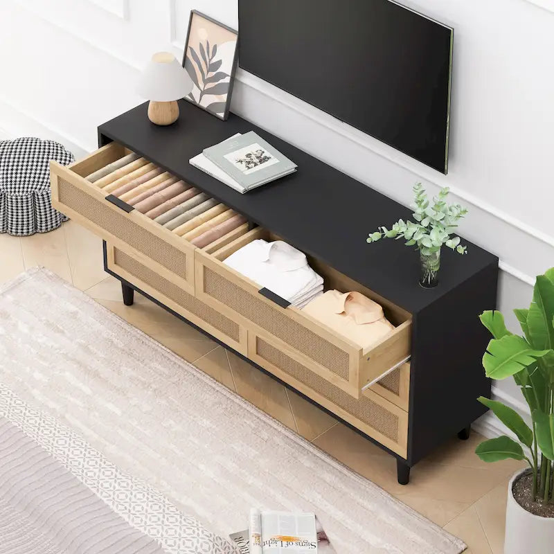 Armoire de rangement en rotin à 6 tiroirs