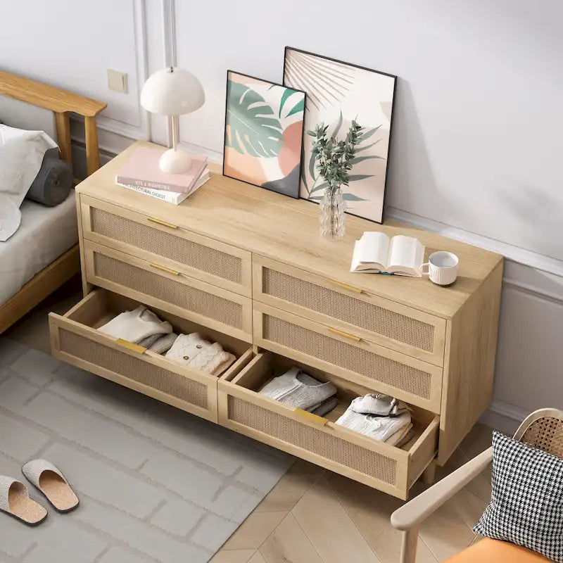 Armoire de rangement en rotin à 6 tiroirs