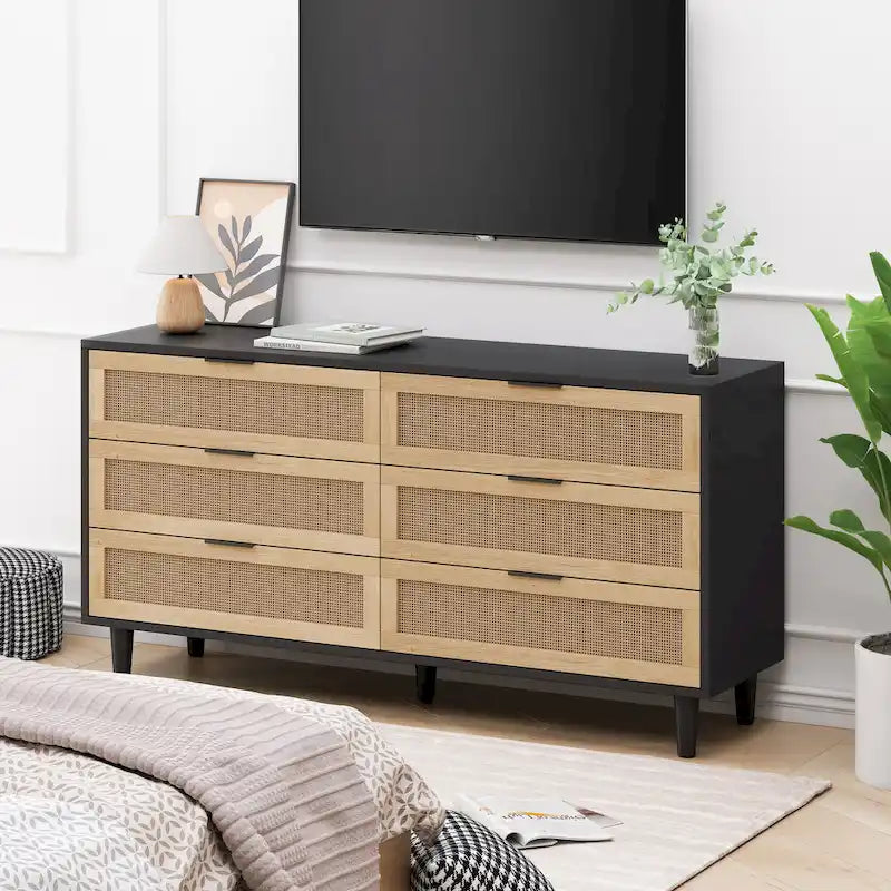 Armoire de rangement en rotin à 6 tiroirs