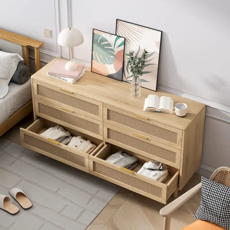 Armoire de rangement en rotin à 6 tiroirs
