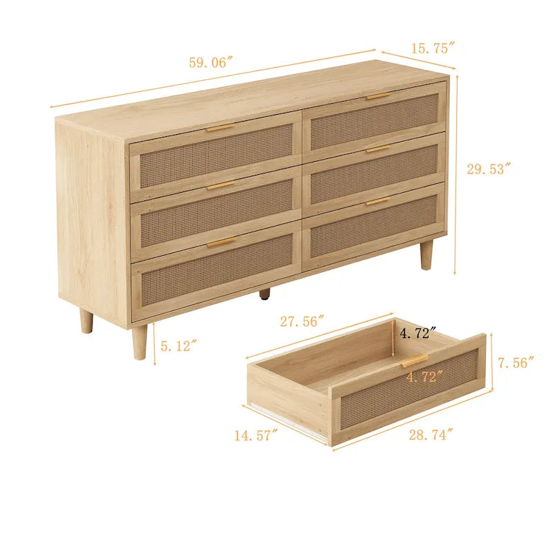 Armoire de rangement en rotin à 6 tiroirs