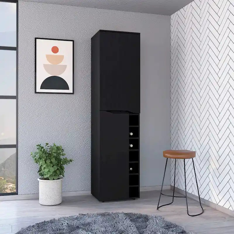 Meuble de rangement haut avec casiers à vin et support à tasses – Noir
