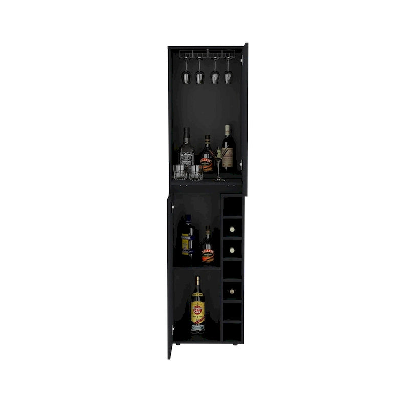 Meuble de rangement haut avec casiers à vin et support à tasses – Noir
