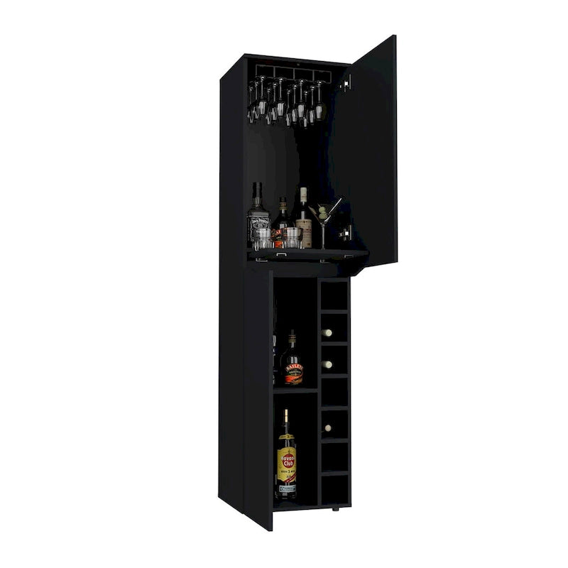 Meuble de rangement haut avec casiers à vin et support à tasses – Noir