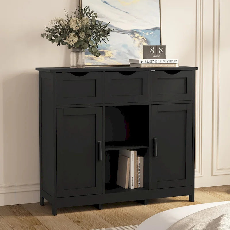 Armoire de rangement avec 3 tiroirs, 2 portes et étagères réglables