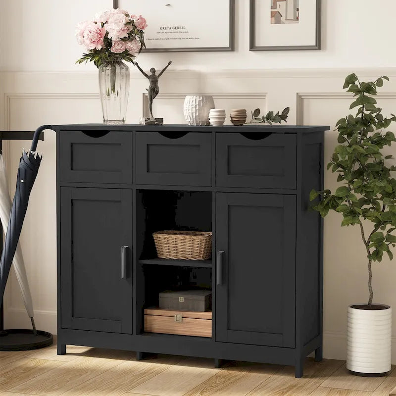 Armoire de rangement avec 3 tiroirs, 2 portes et étagères réglables
