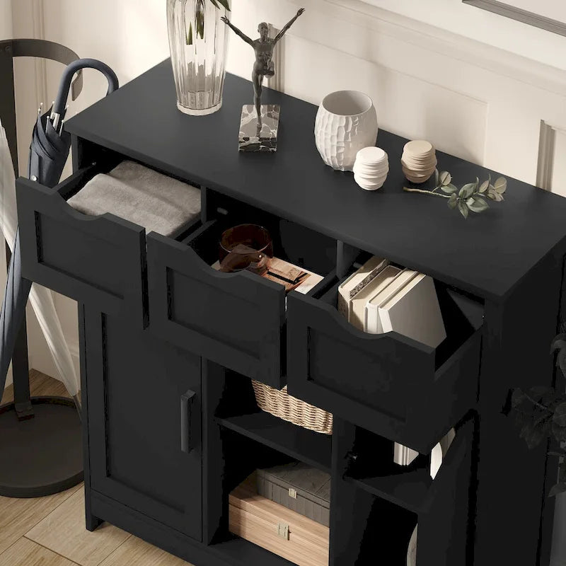 Armoire de rangement avec 3 tiroirs, 2 portes et étagères réglables