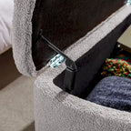 Banc de rangement en fausse fourrure grise avec pieds dorés