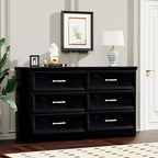 Commode à 6 tiroirs avec poignées métalliques - Meuble de rangement pour chambre et salon