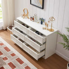 Commode à 6 tiroirs avec poignées métalliques - Meuble de rangement pour chambre et salon