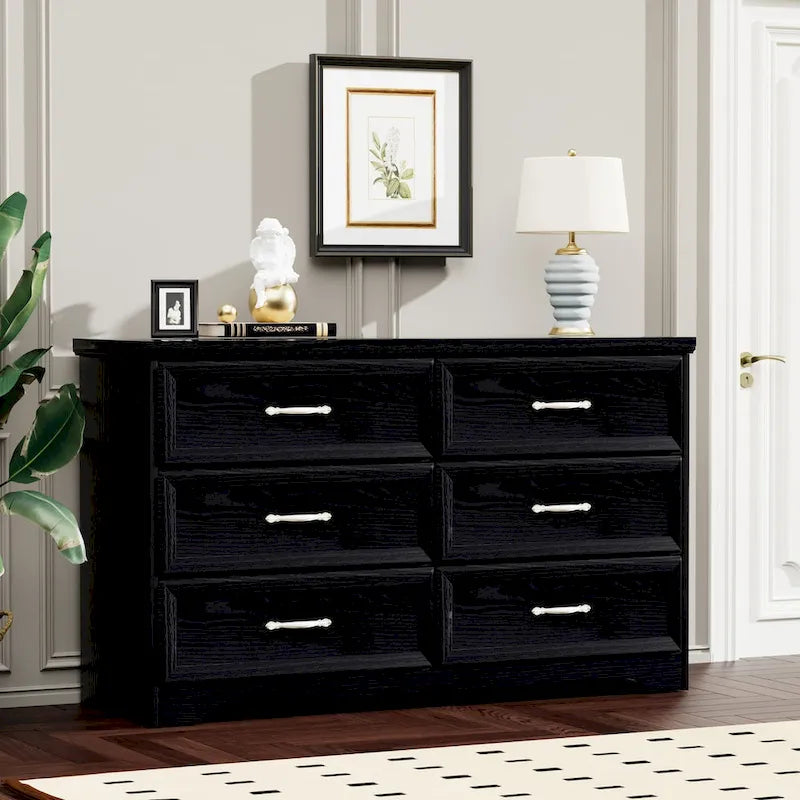 Commode à 6 tiroirs avec poignées métalliques - Meuble de rangement pour chambre et salon