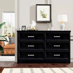 Commode à 6 tiroirs avec poignées métalliques - Meuble de rangement pour chambre et salon