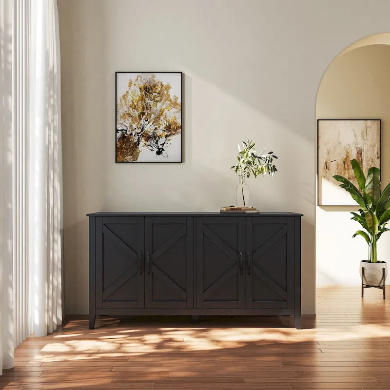 Meuble de rangement 4 portes avec étagères ouvertes