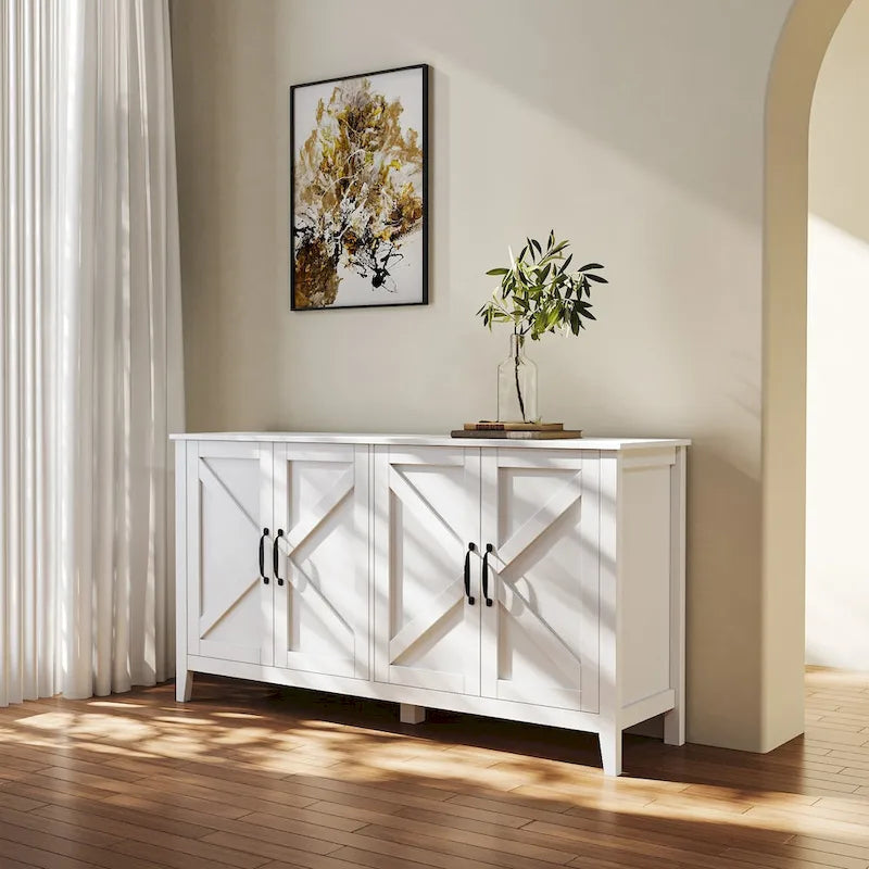 Meuble de rangement 4 portes avec étagères ouvertes