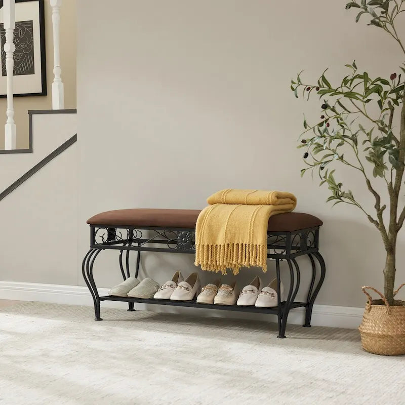 Banc d'entrée avec étagère de rangement ouverte